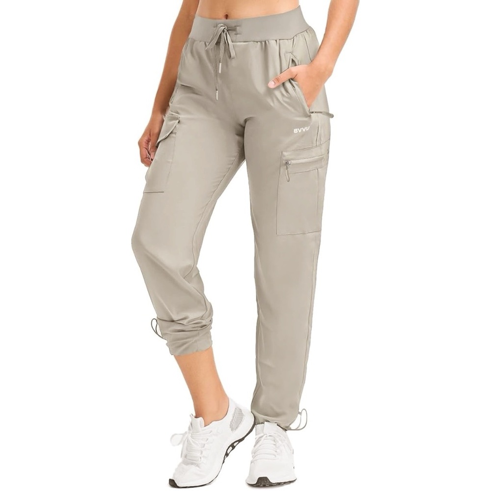 New BVVU Women's Cargo Joggers with Zipper Pockets Lightweight Hiking Pants Sz L